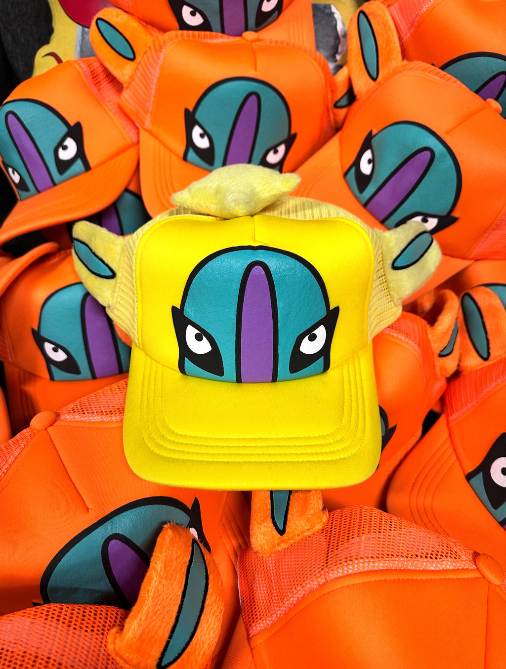 Aimbot Shiny Plush Trucker Hat Yellow